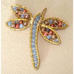Women Dragonfly Pendant 14K Yellow Gold Thread w/ Rhinestones by Esteban Rivas